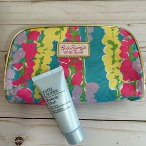 Lilly Pulitzer makeup bag with Estée Lauder foam cleanser